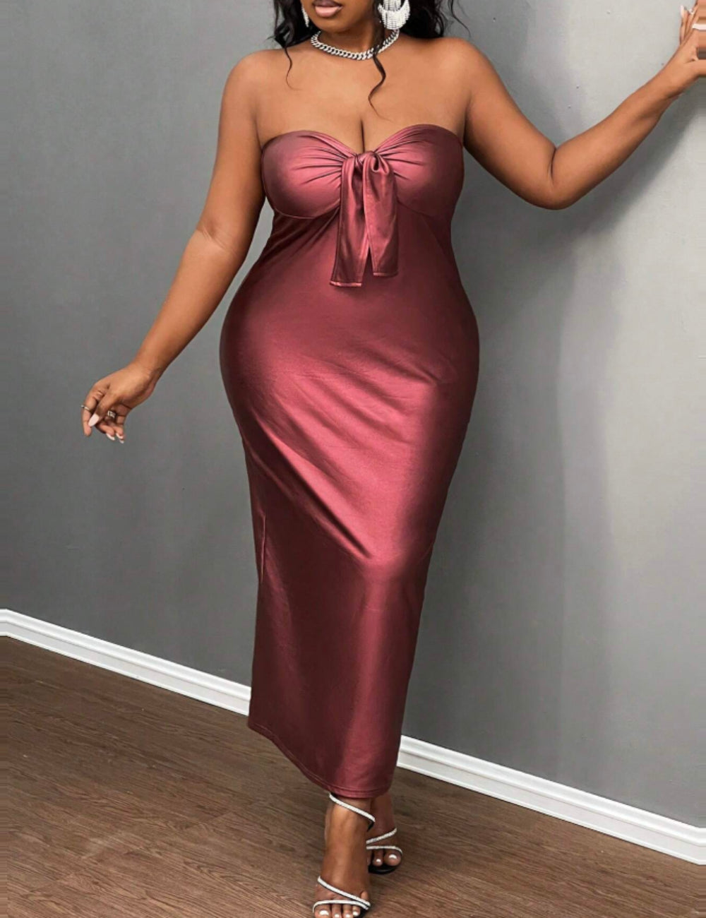 Shein Curve+ maxi ruha, bordó