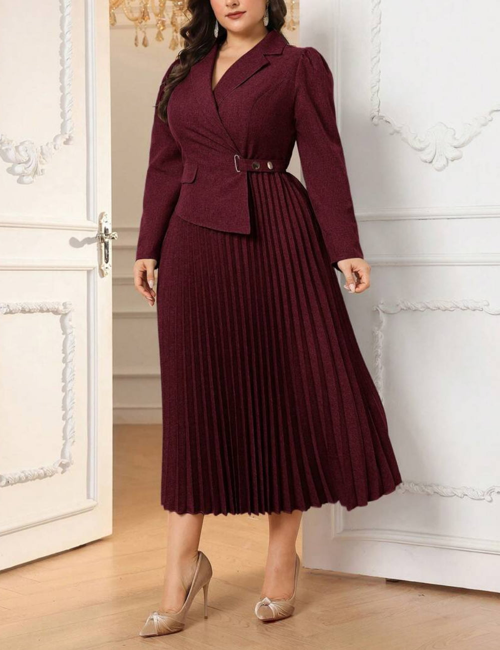 Shein Curve+ maxi ruha, bordó
