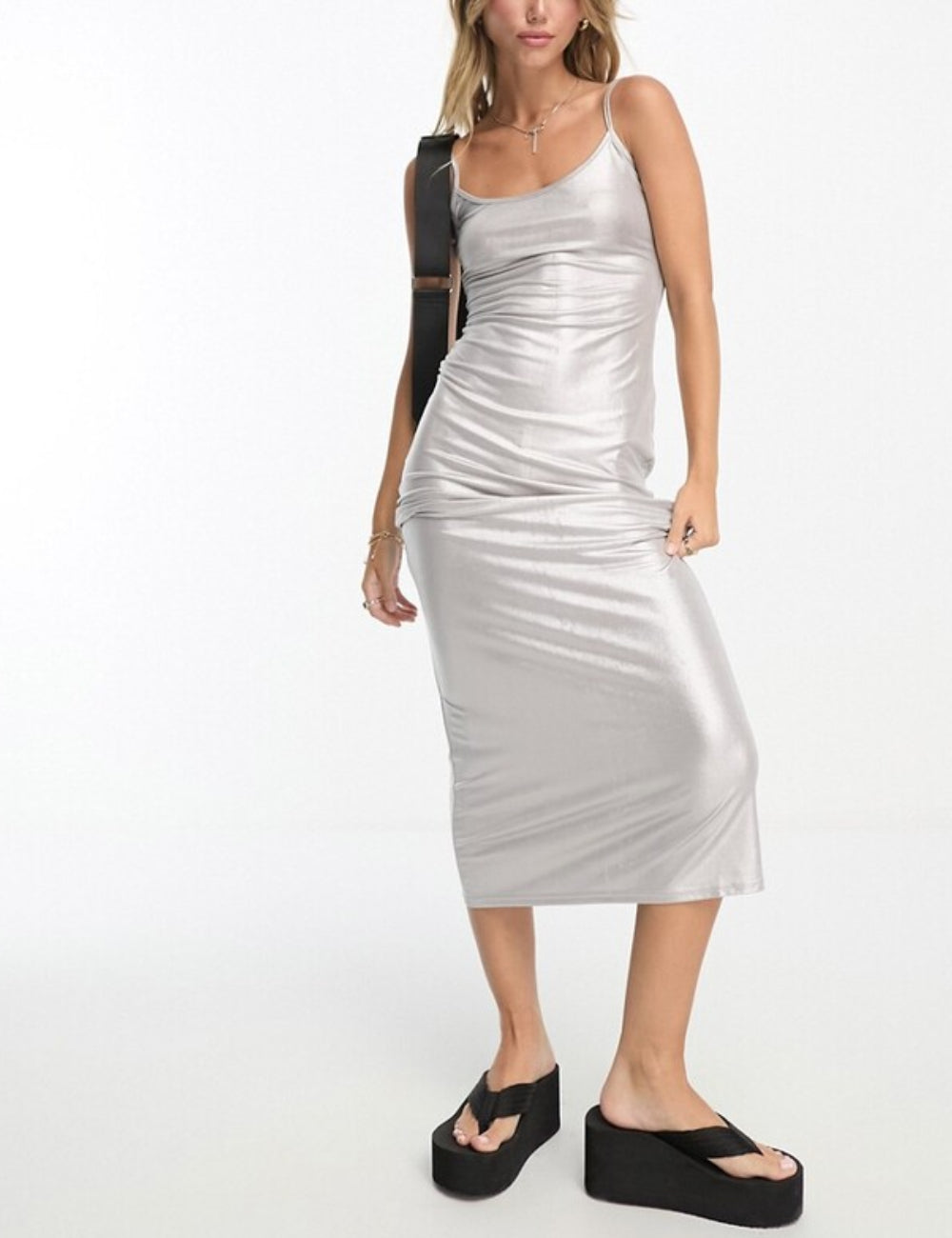 Rochie maxi Stradivarius, argintiu