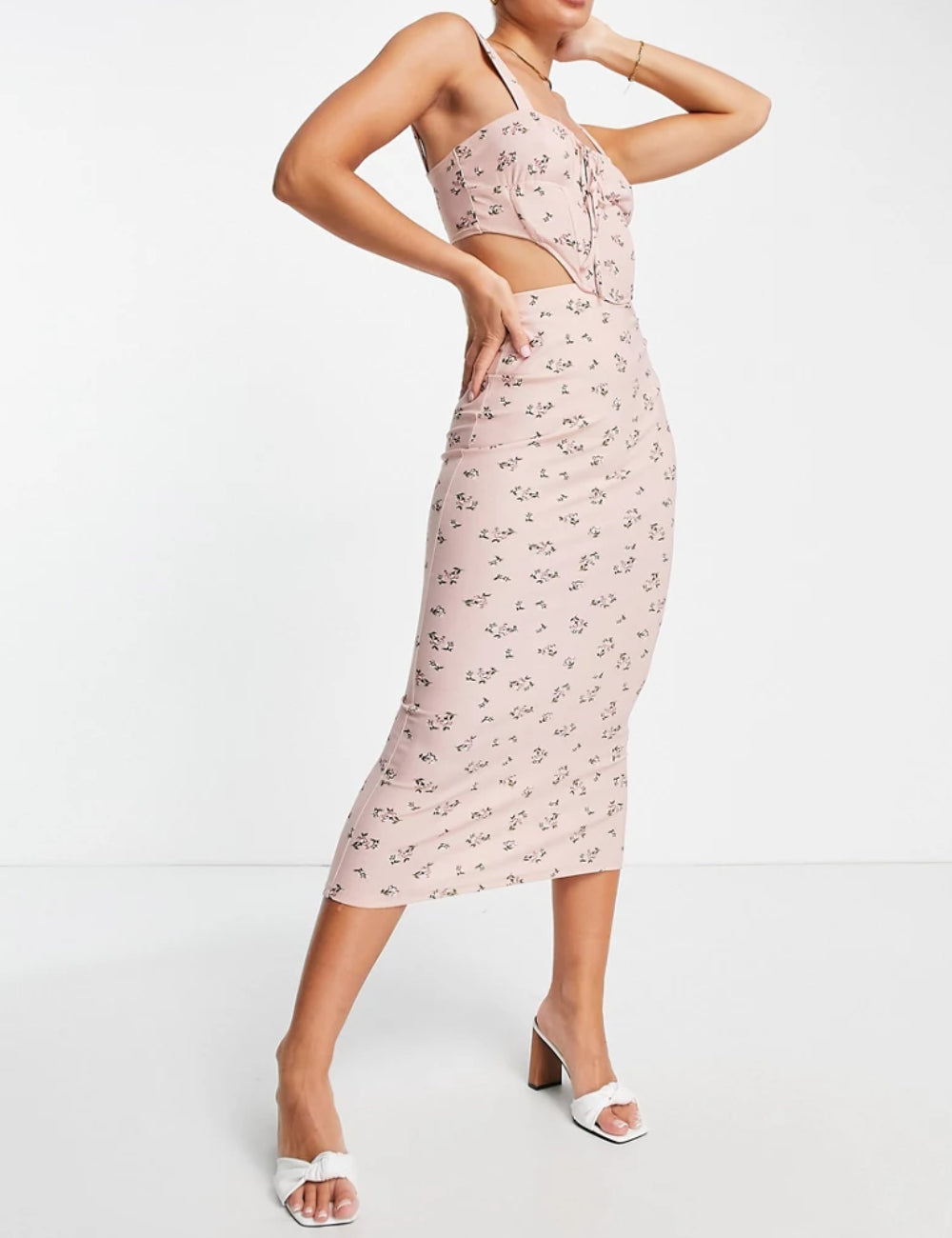 Rochie midi ASOS, roz