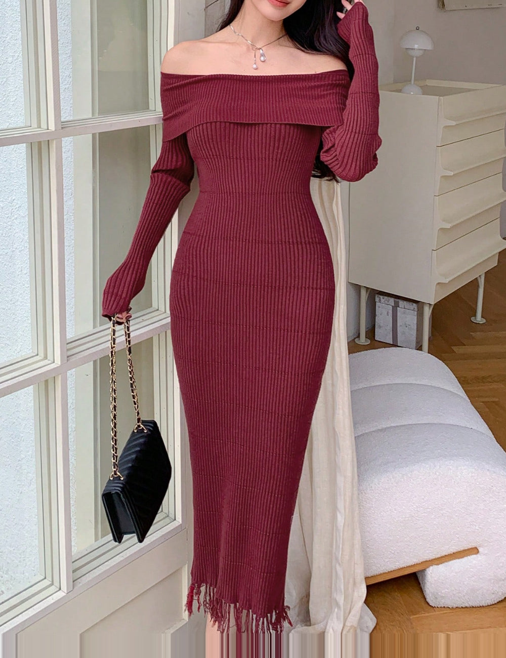 Rochie midi DAZY / LESS by SHEIN, vișiniu