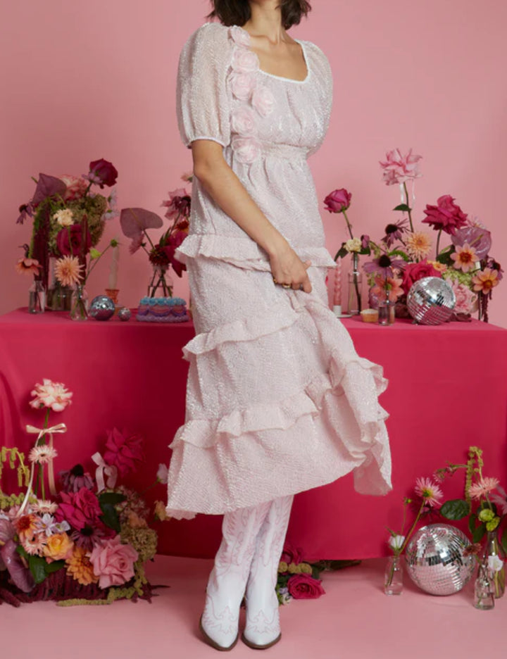 Rochie midi Neon Rose, pudra