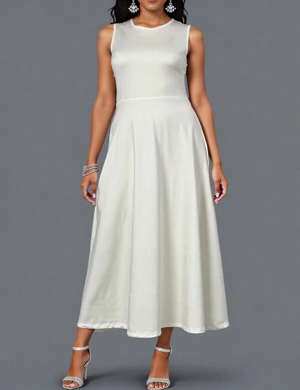 Shein Curve+ midi ruha, fehér