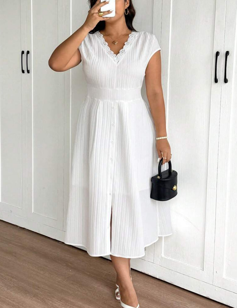Shein Curve+ midi ruha, fehér