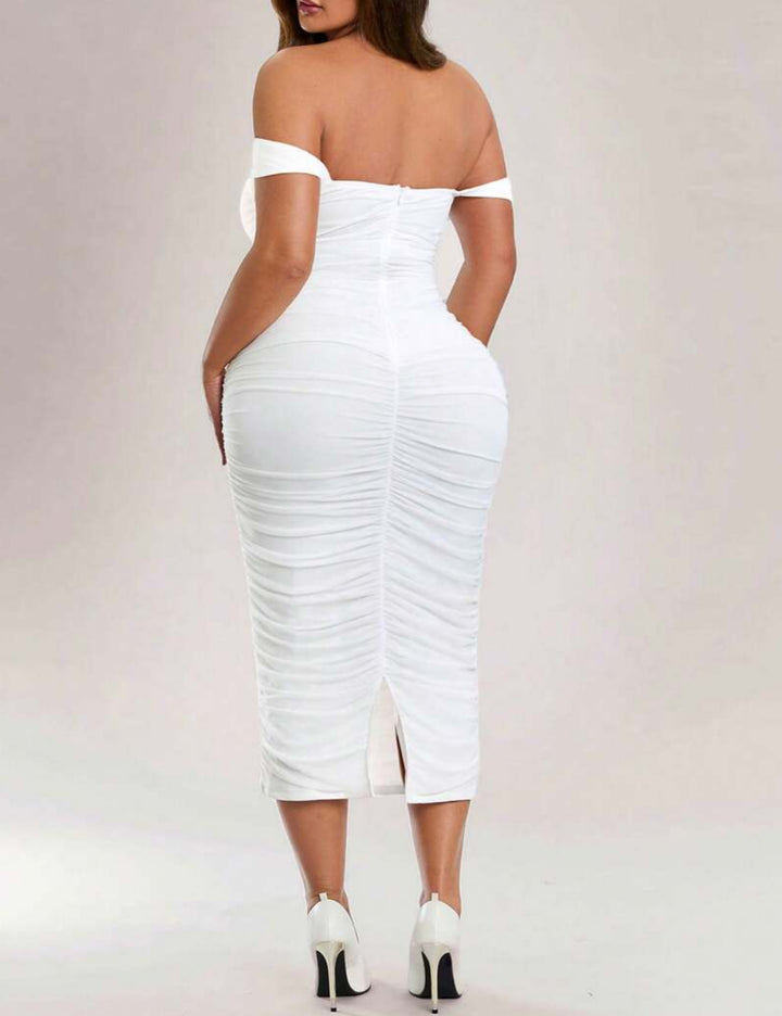 Shein Curve+ midi ruha, fehér
