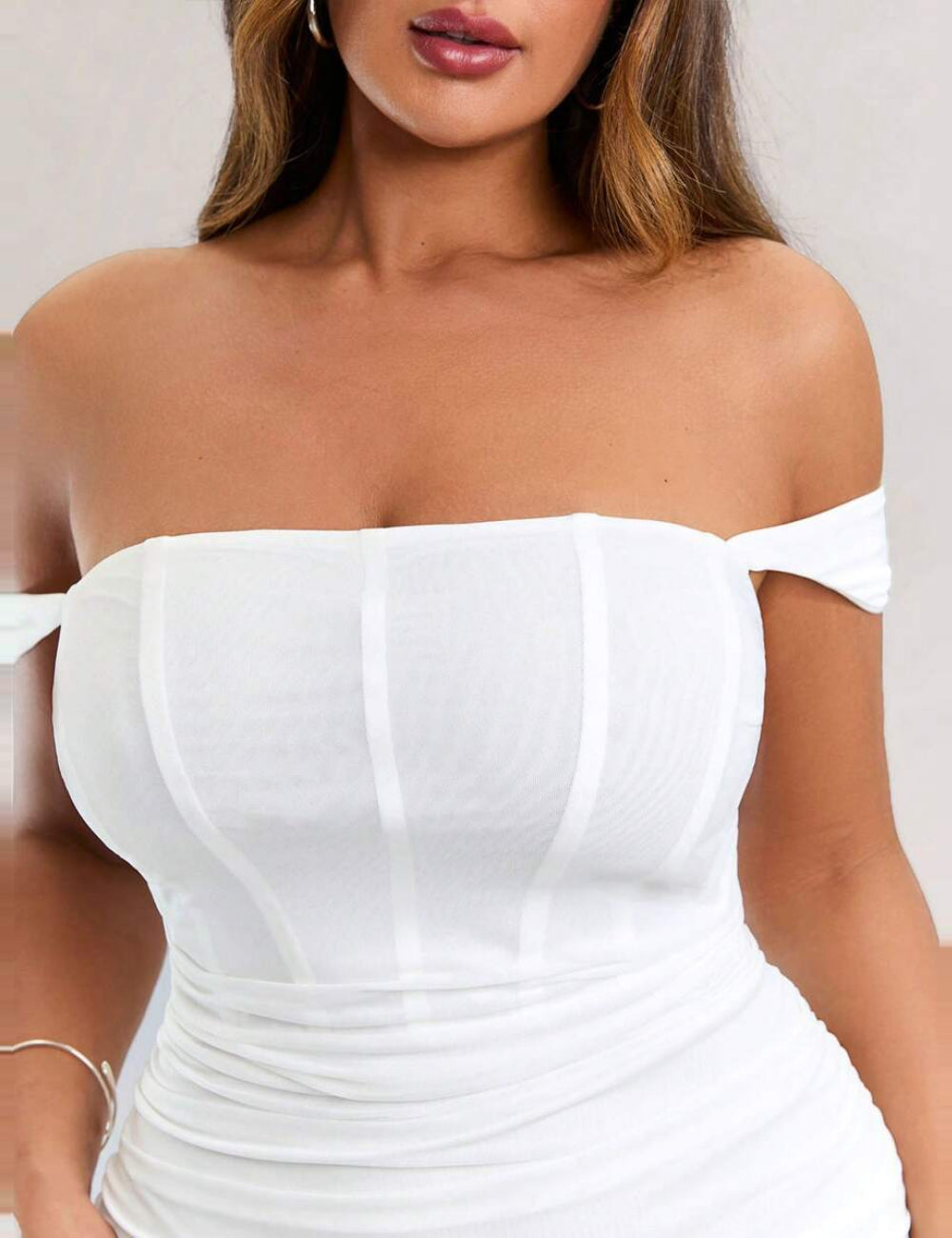 Shein Curve+ midi ruha, fehér