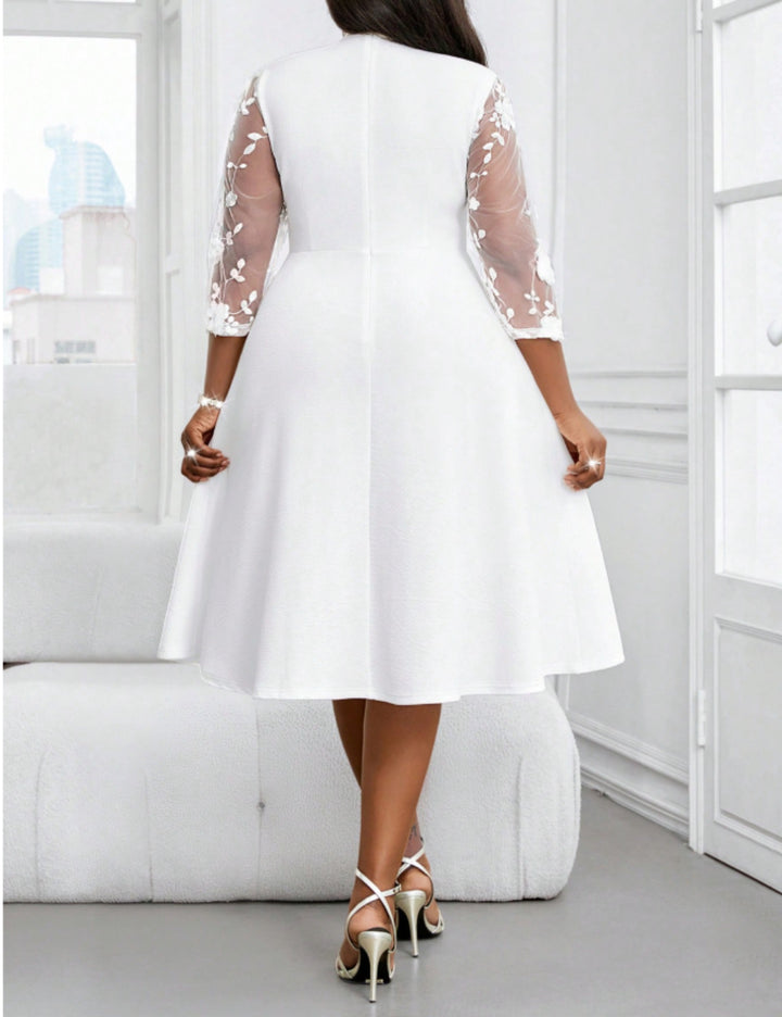 Shein Curve+ midi ruha, fehér