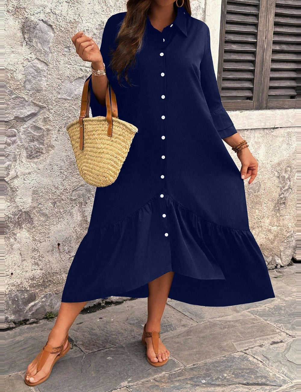 Shein Curve+ midi ruha, kék