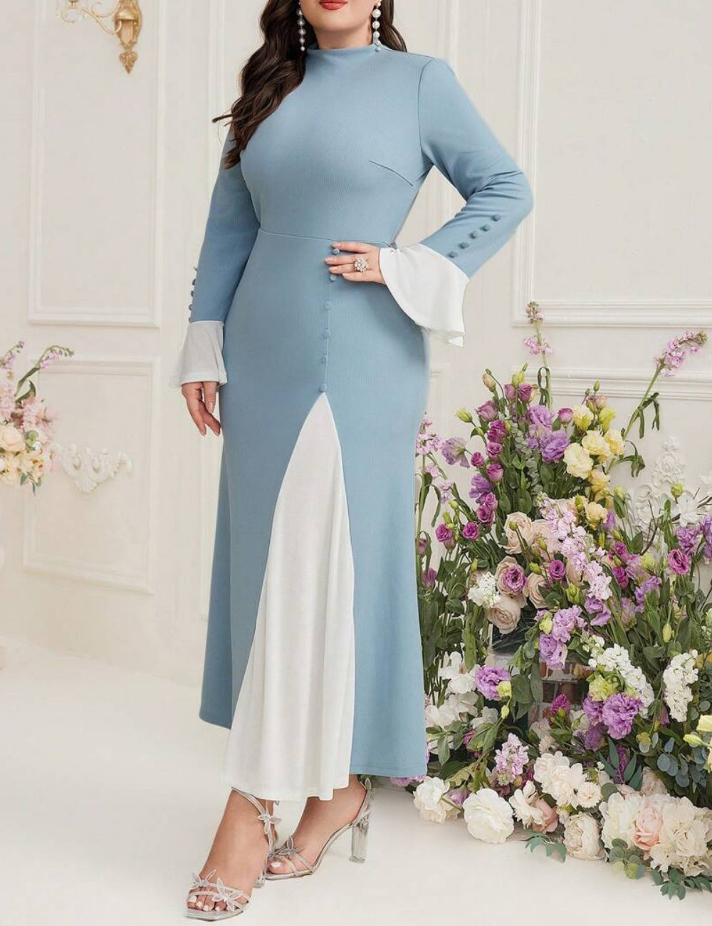 Shein Curve+ kék midi ruha