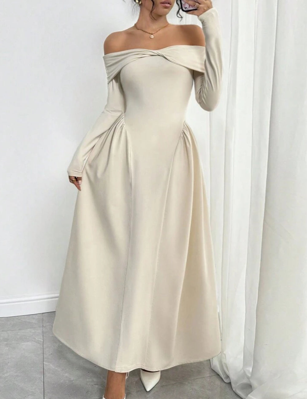 Shein bézs midiruha