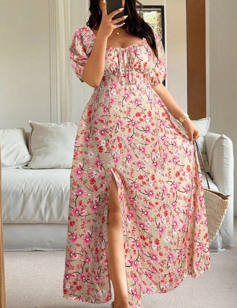 Rochie midi Shein Curve+, bej