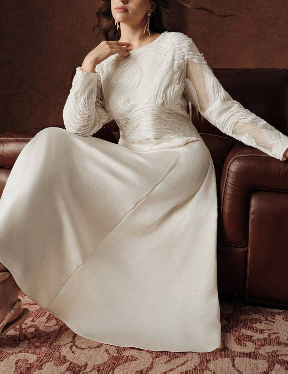 Shein Curve+ midi ruha, krém