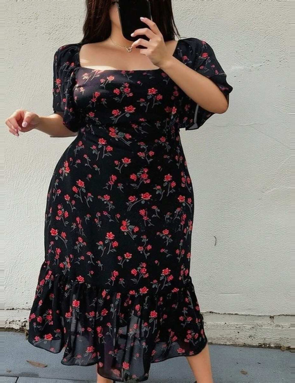 Shein Curve+ midi ruha, virágmintás