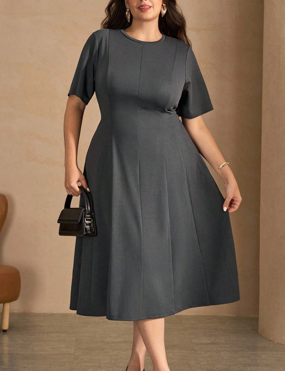 Shein Curve+ midi ruha, szürke