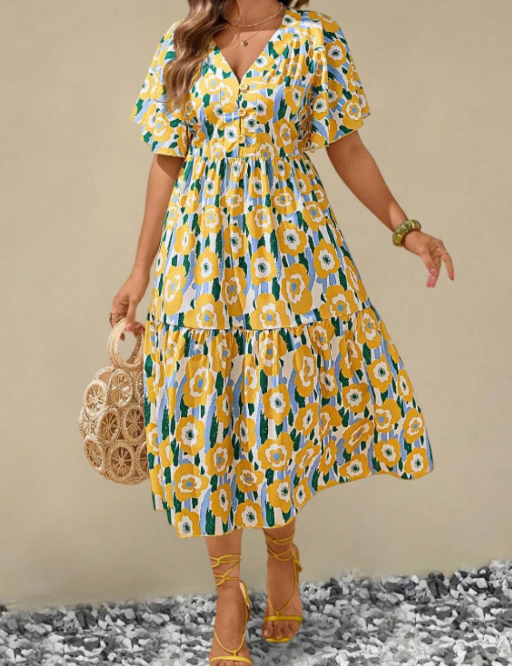 Rochie midi Shein Curve+, mix culori