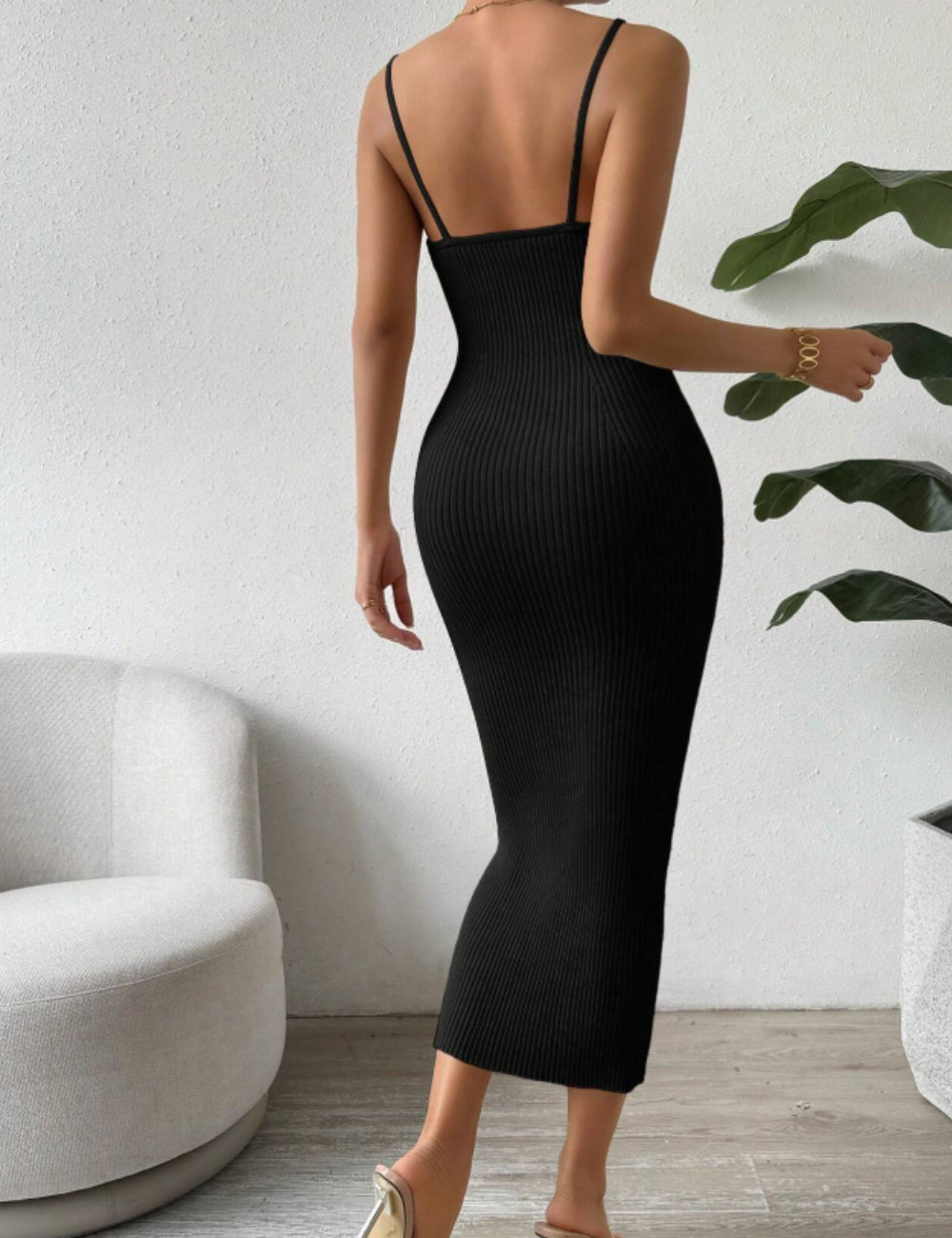 Shein midi ruha, fekete