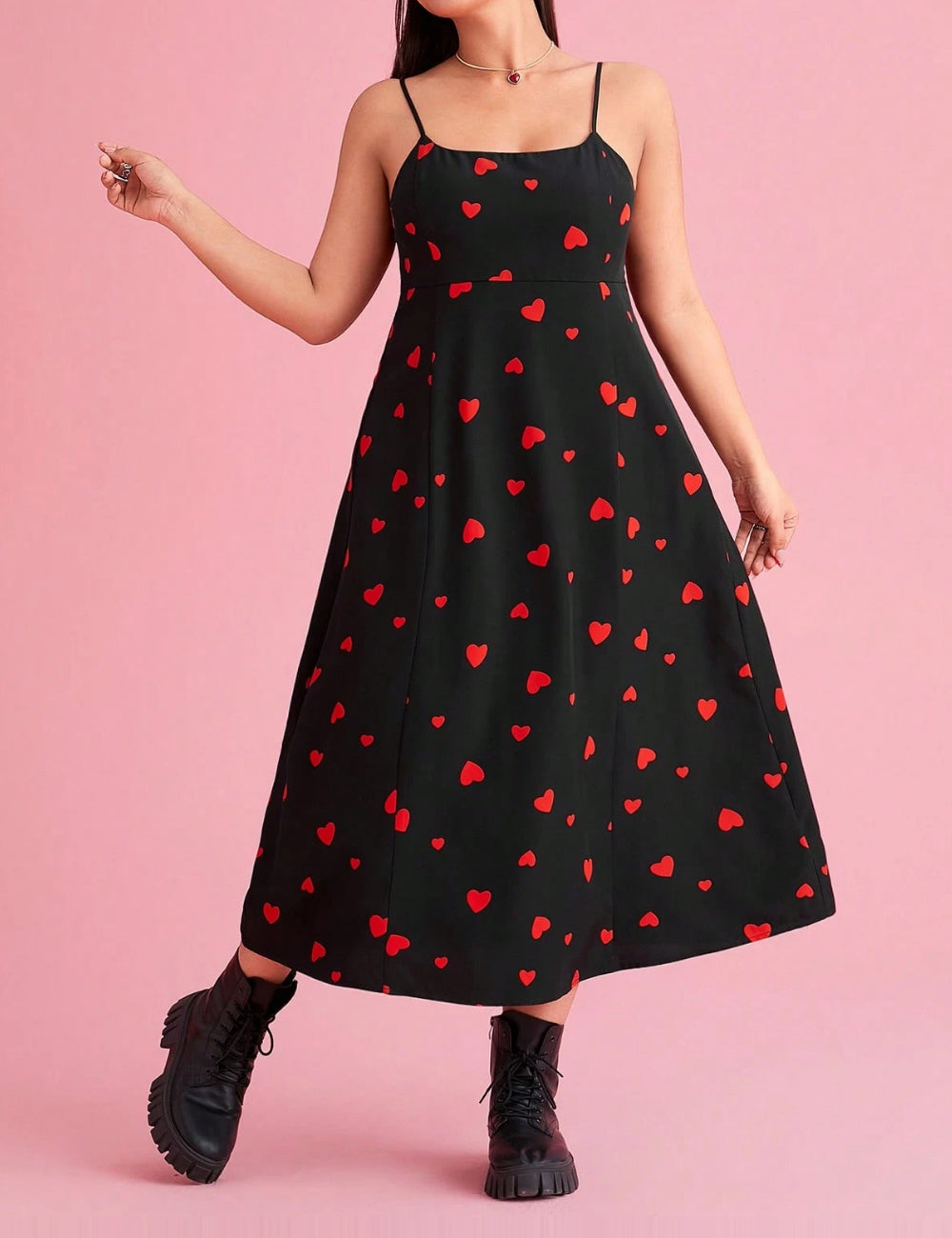 Shein Curve+ midi ruha, fekete