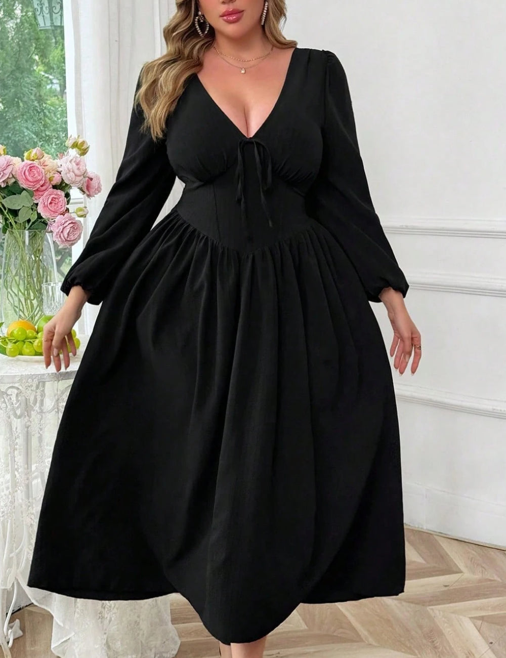 Shein Curve+ fekete midiruha