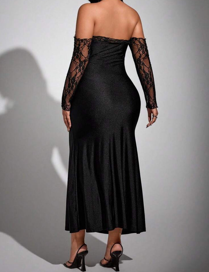 Shein Curve+ midi ruha, fekete