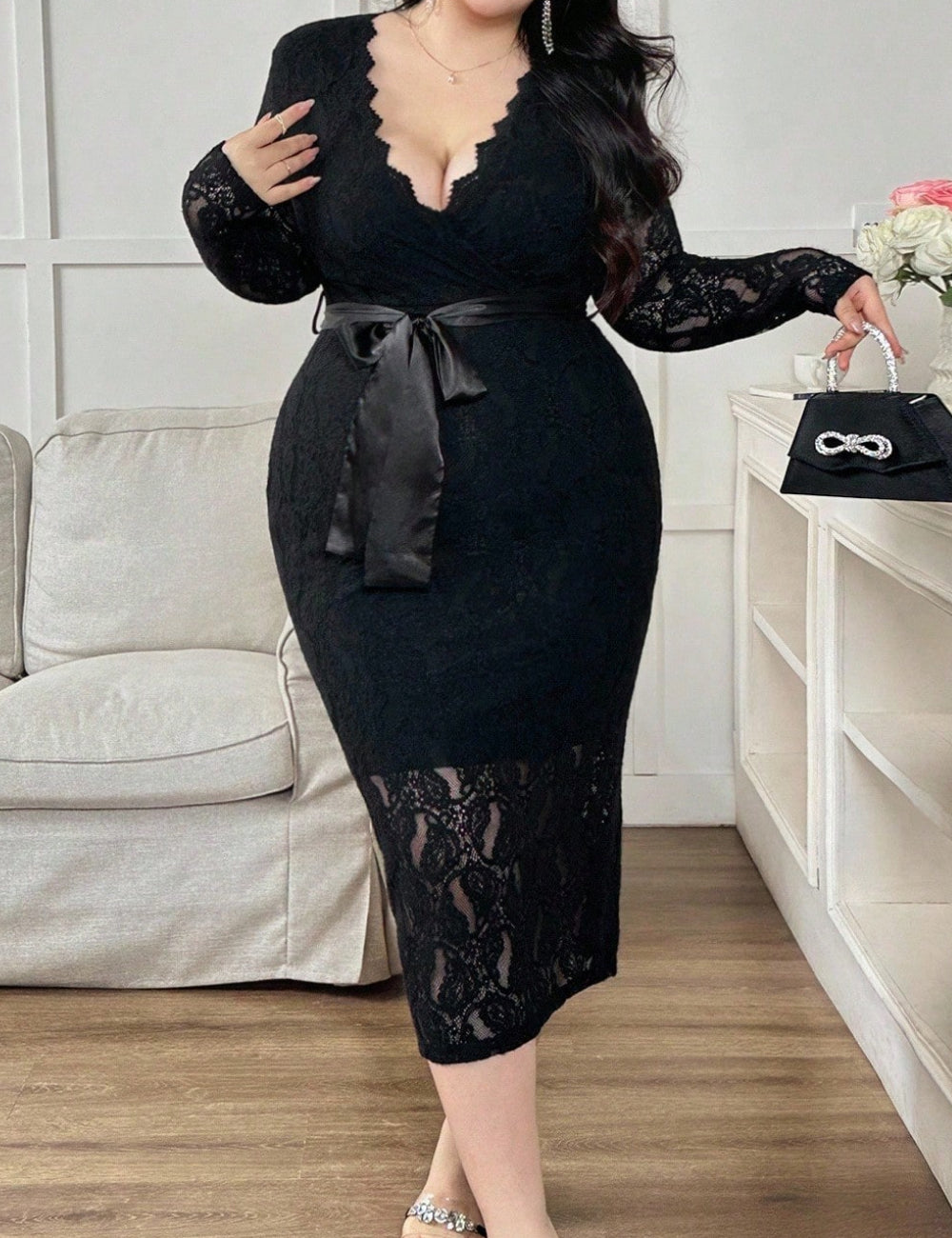 Rochie midi Shein Curve+, negru
