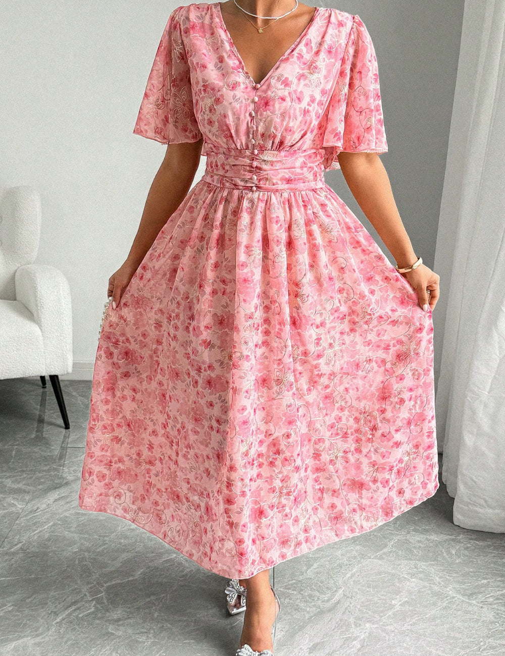 Shein Curve+ midiruha, rózsaszín