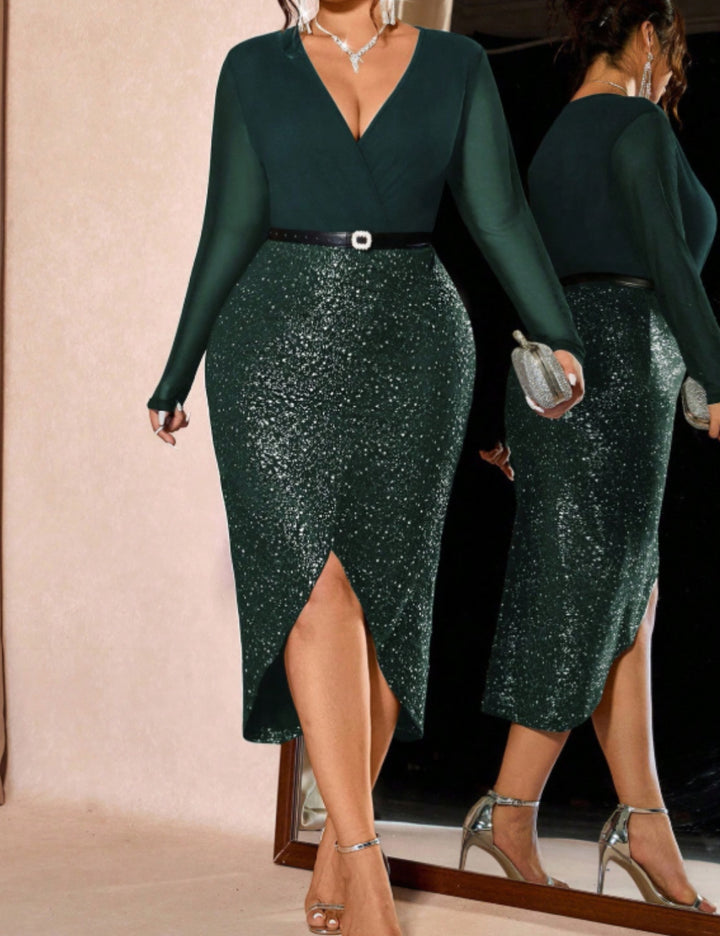 Shein Curve+ midi ruha, zöld