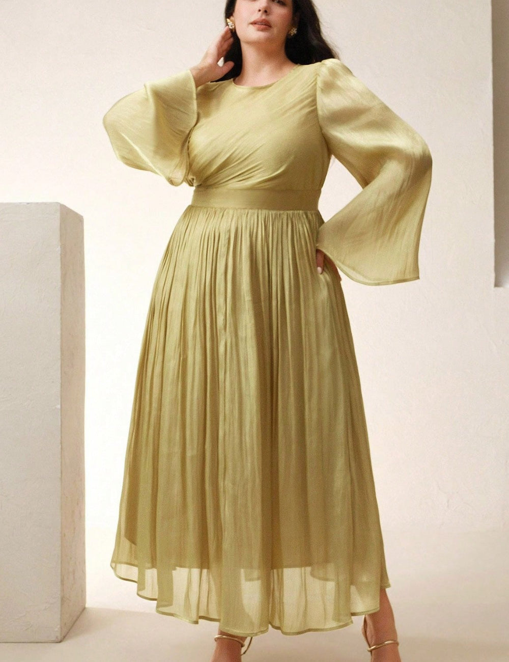 Shein Curve+ midiruha, zöld