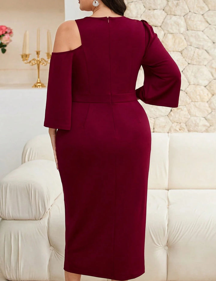 Shein Curve+ bordó midiruha