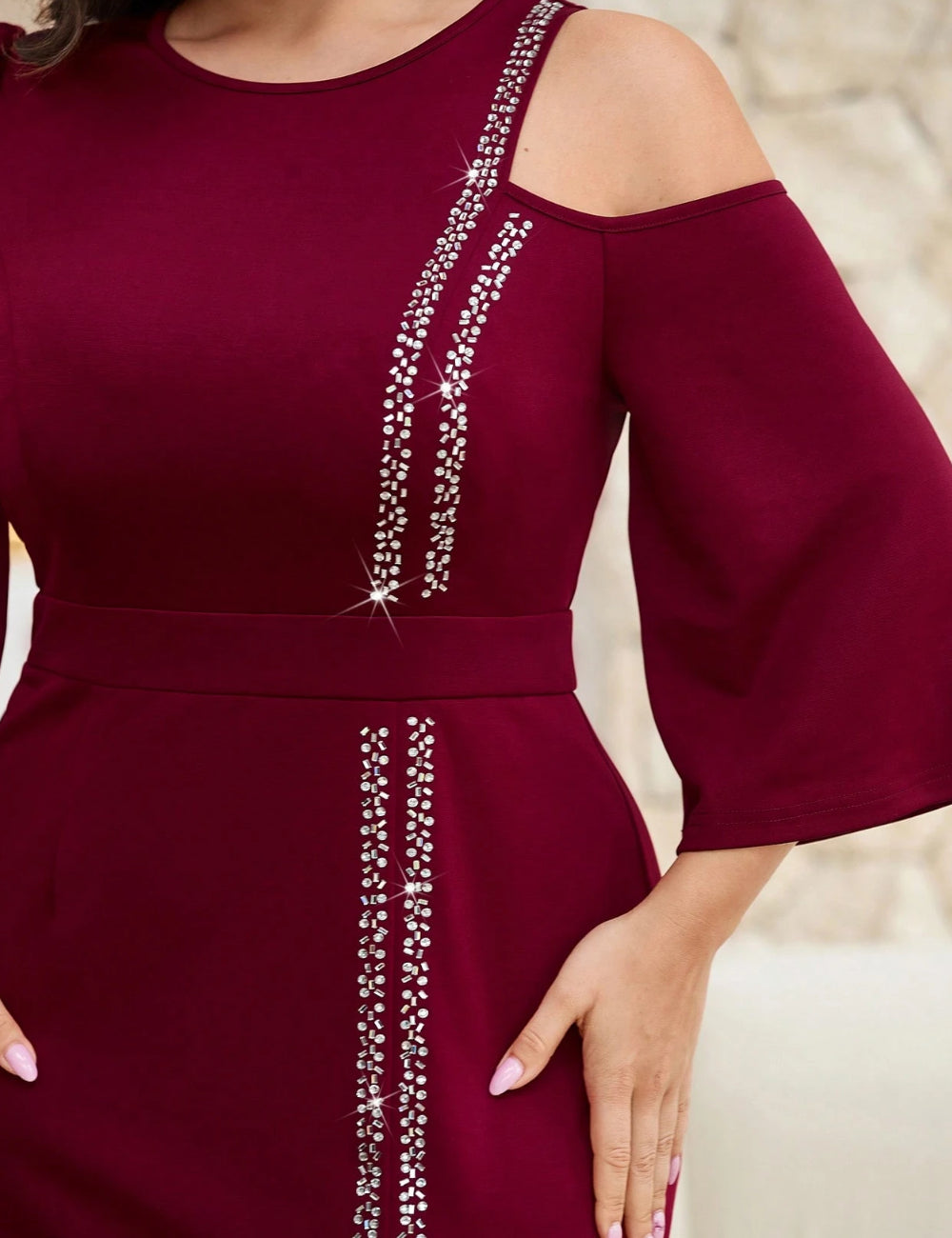 Shein Curve+ bordó midiruha