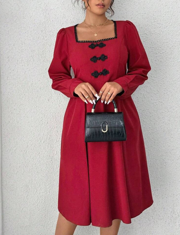 Shein Curve+ midi ruha, bordó
