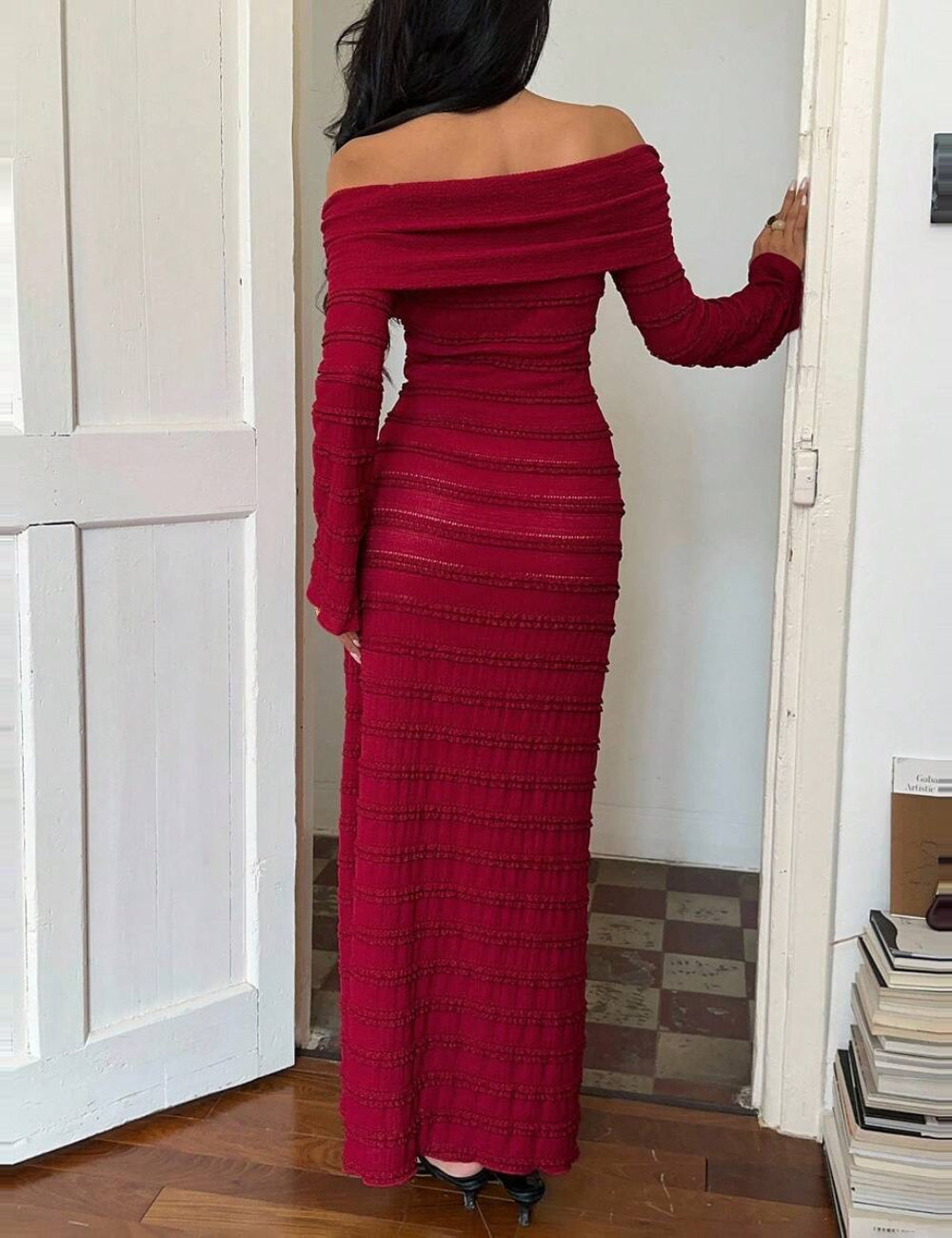 Shein bordó midi ruha
