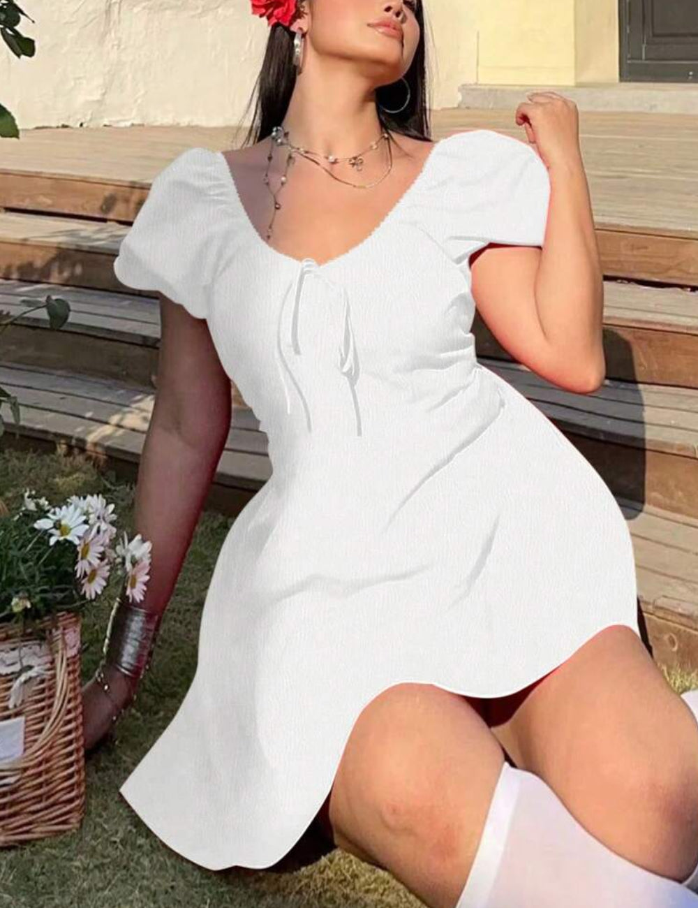Shein Curve+ miniruha, fehér