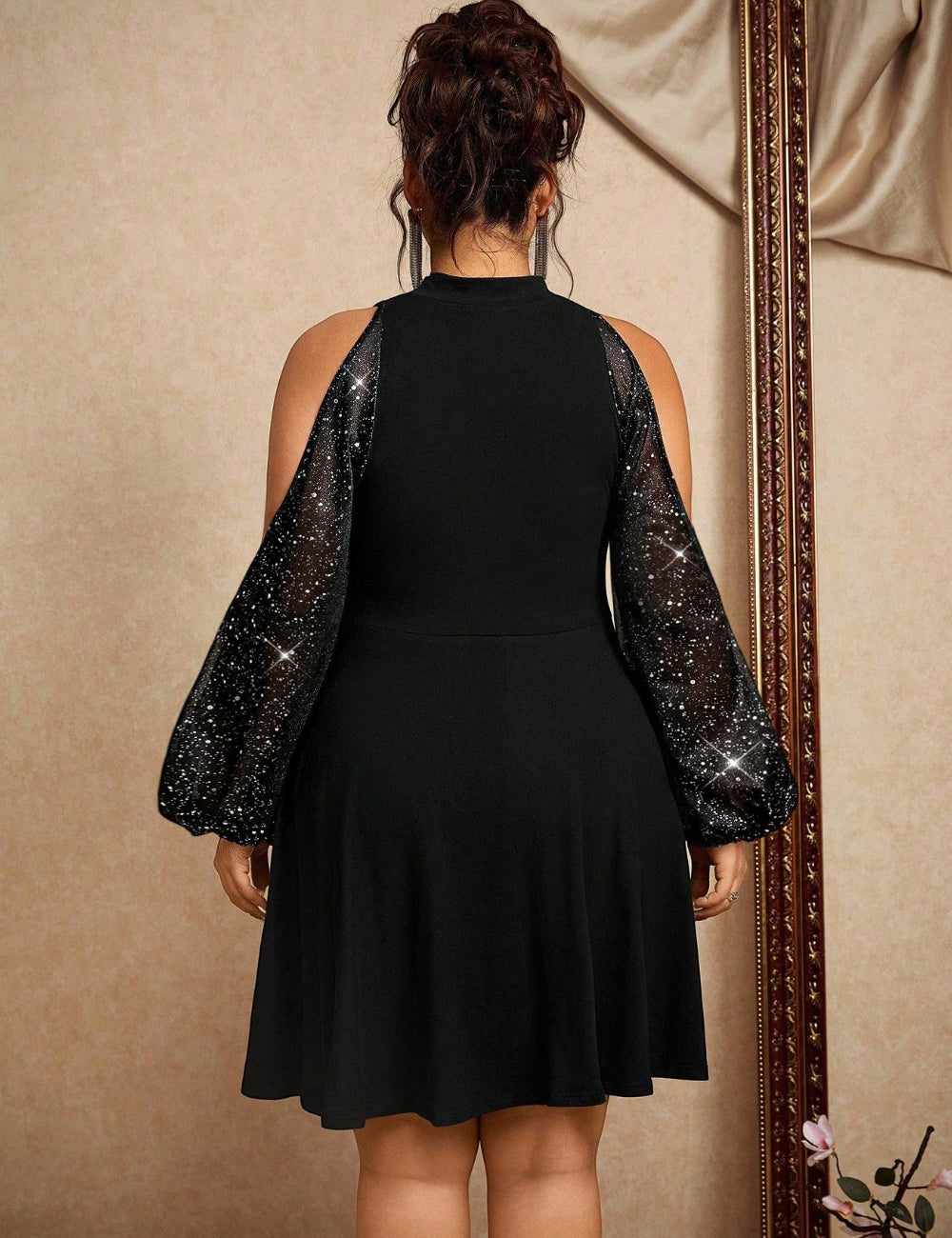 Shein Curve+ mini ruha, fekete