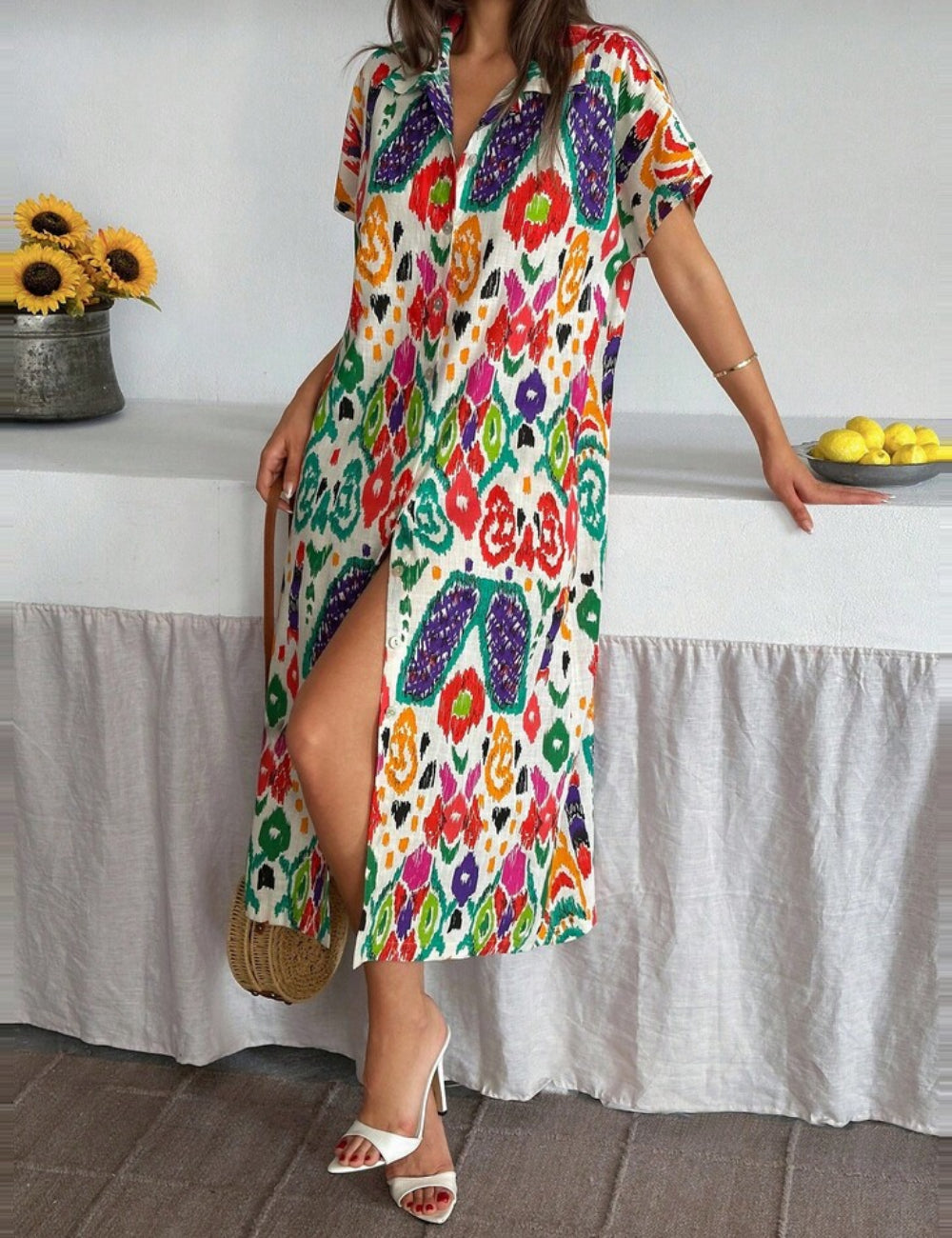 Rochie tip cămașă Shein, mix culori