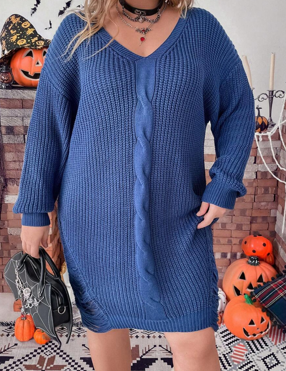 Shein Curve+ kék kötött ruha