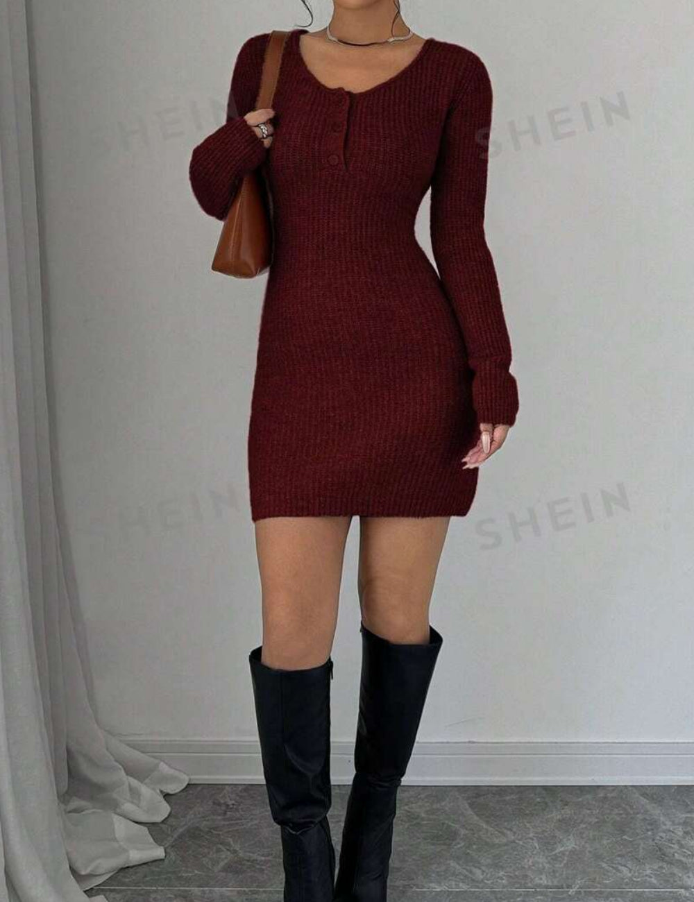 Rochie tricotată Shein, vișiniu