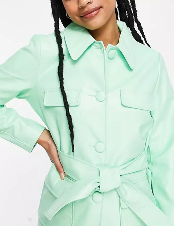 Jachetă imitație de piele Miss Selfridge, verde