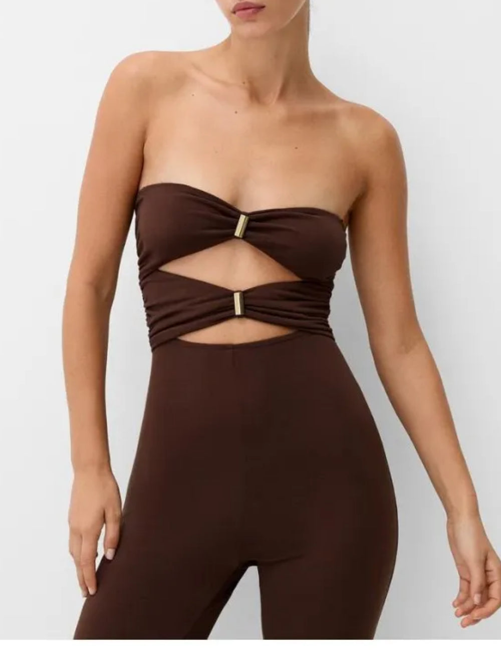 Salopetă lungă Bershka, maro