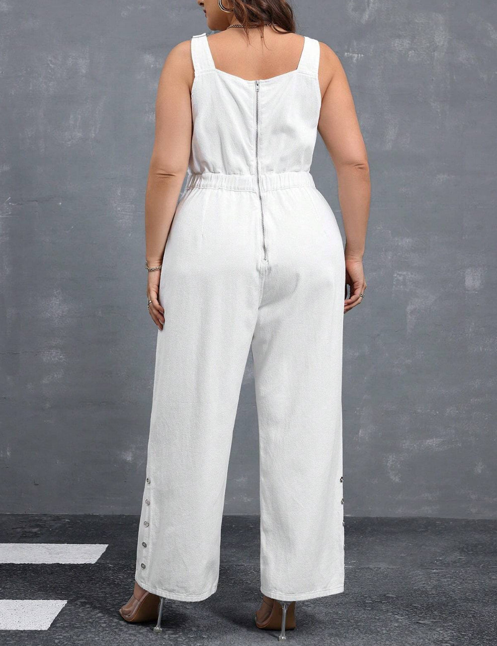 Shein Curve+ hosszú overall, fehér