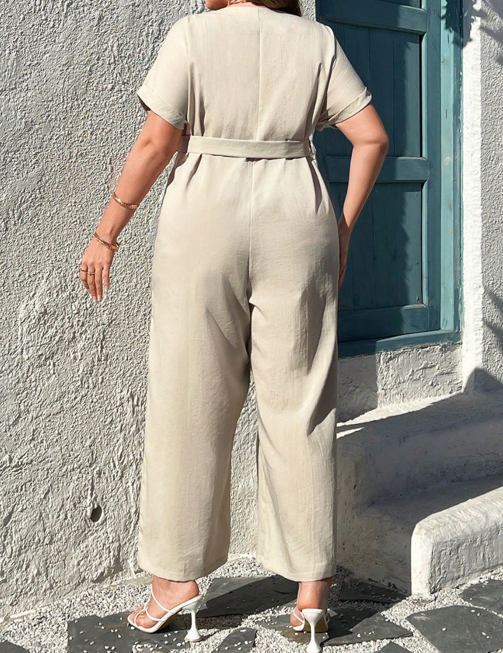 Shein Curve+ hosszú kertésznadrág, krémszínű