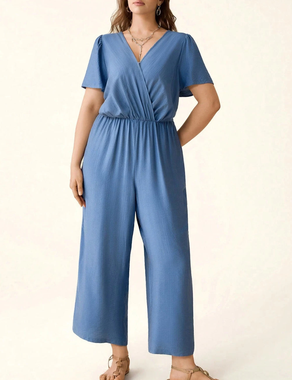Shein Curve+ kék hosszú kezeslábas