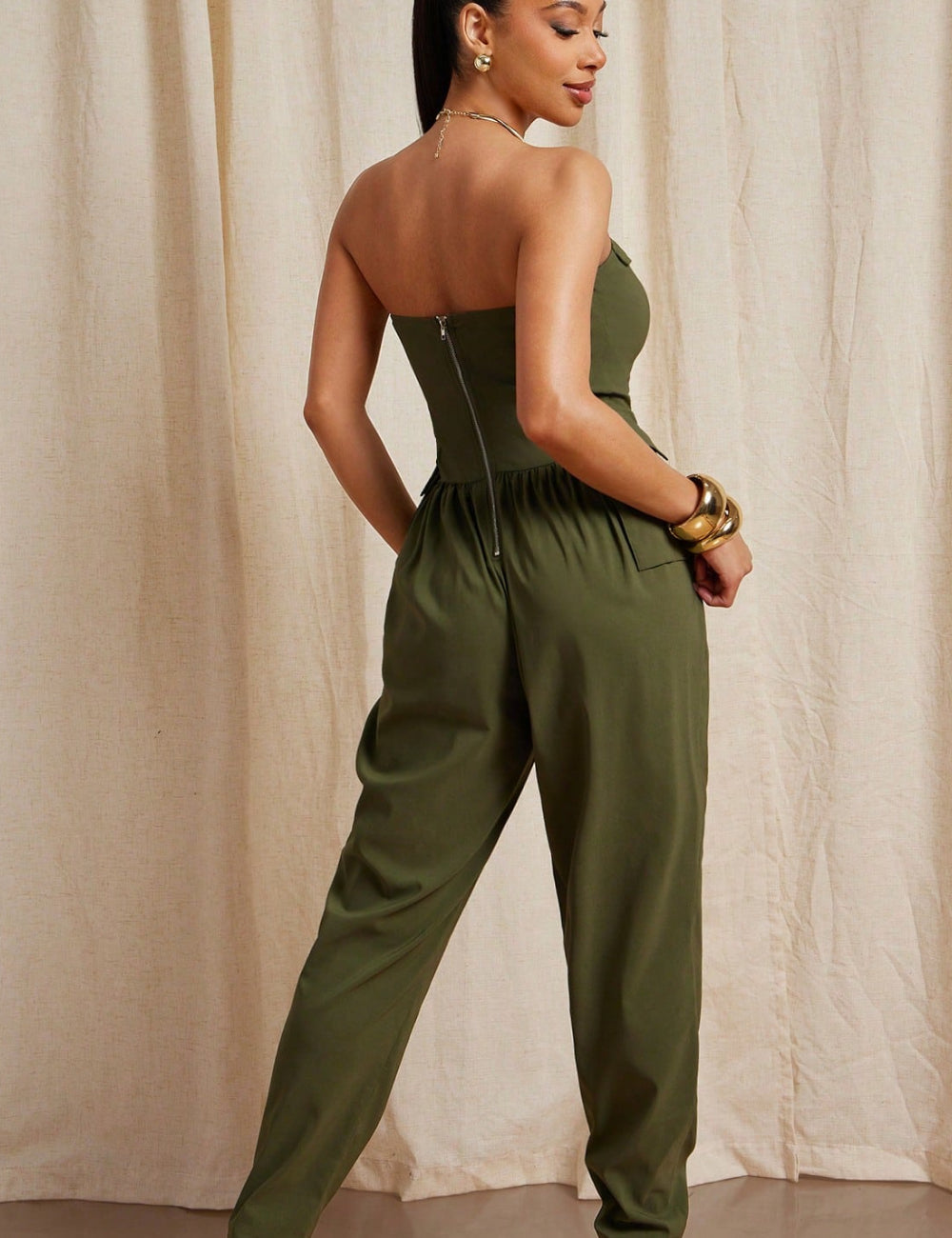 Shein hosszú kantáros nadrág, khaki