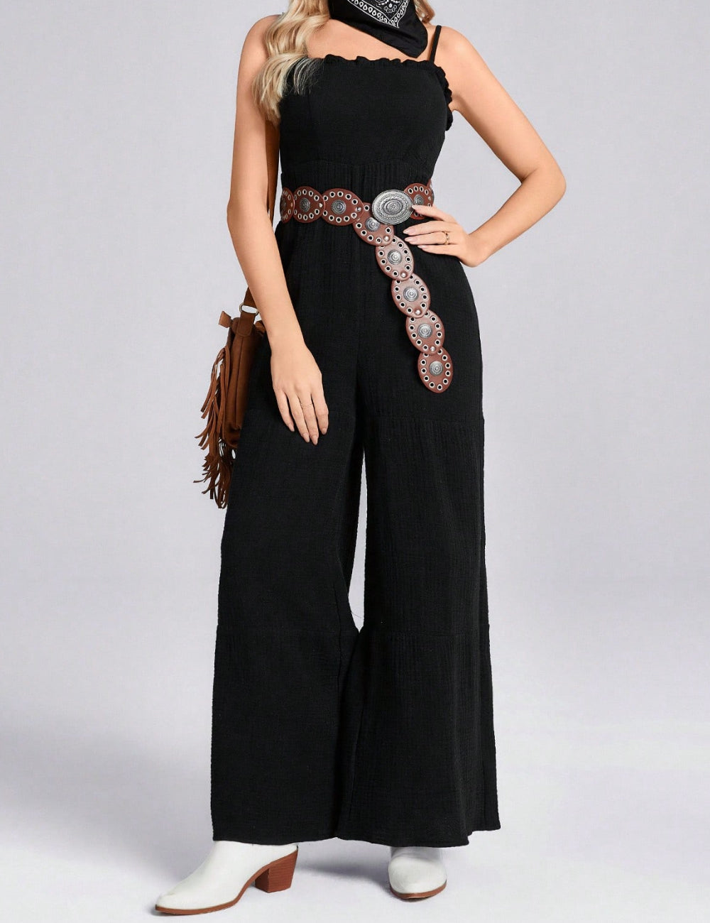 Shein Curve+ hosszú jumpsuit, fekete
