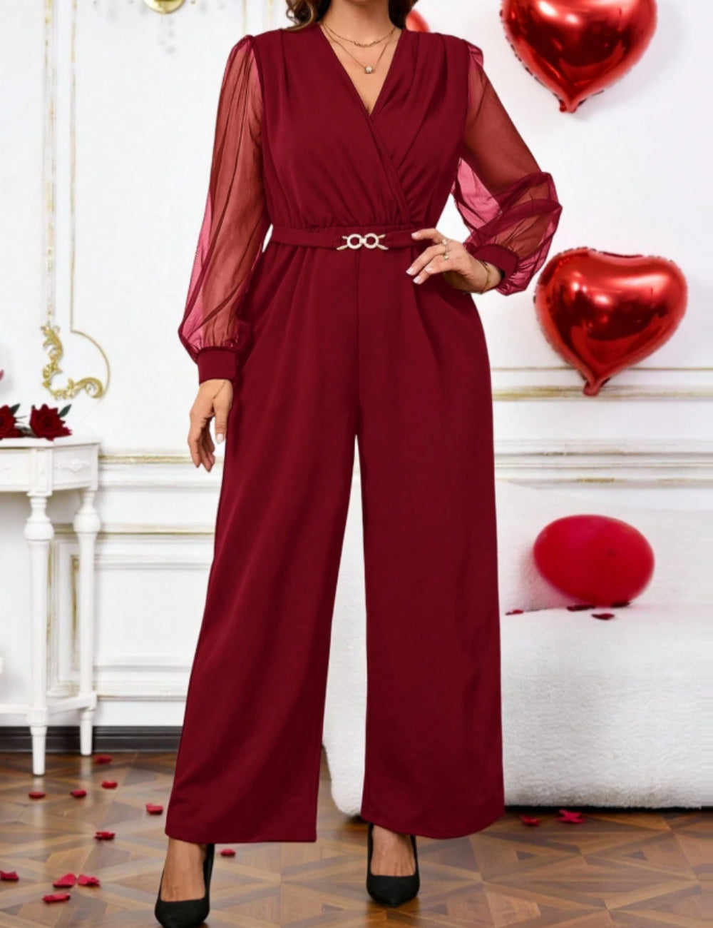 Shein Curve+ hosszú overall, piros