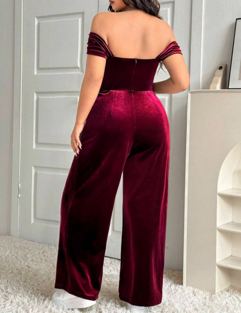SHEIN Curve+ hosszú kantáros nadrág, bordó