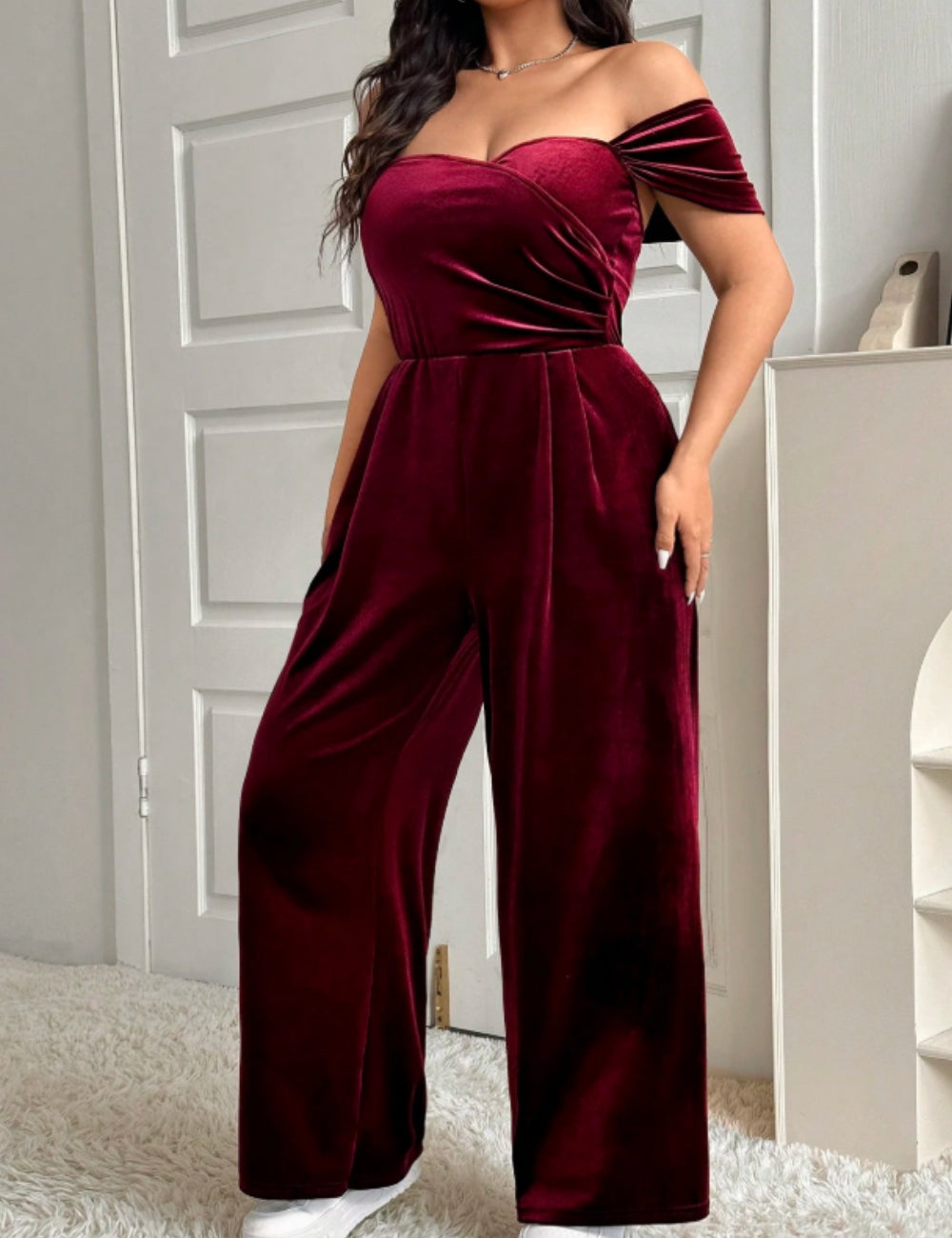 SHEIN Curve+ hosszú kantáros nadrág, bordó