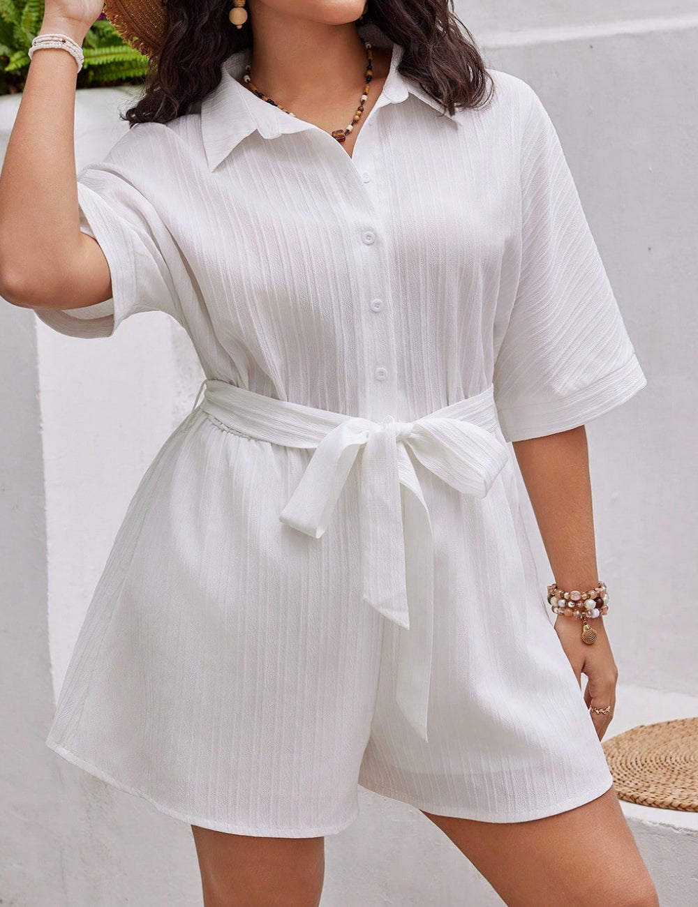 Shein Curve+ rövid overál, fehér
