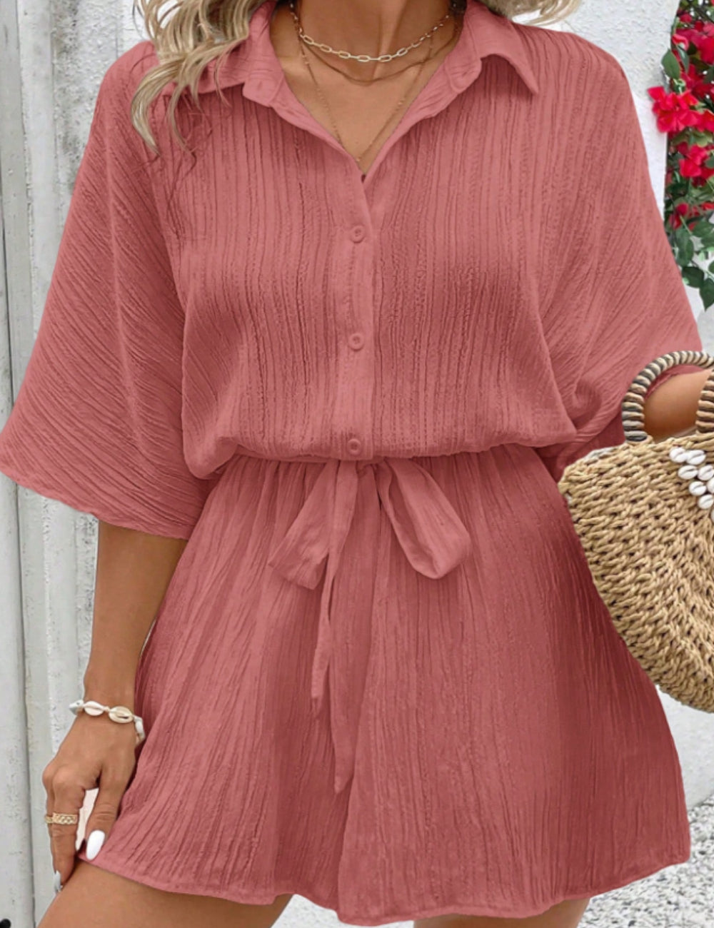 Shein Curve+ rövid overál, rózsaszín