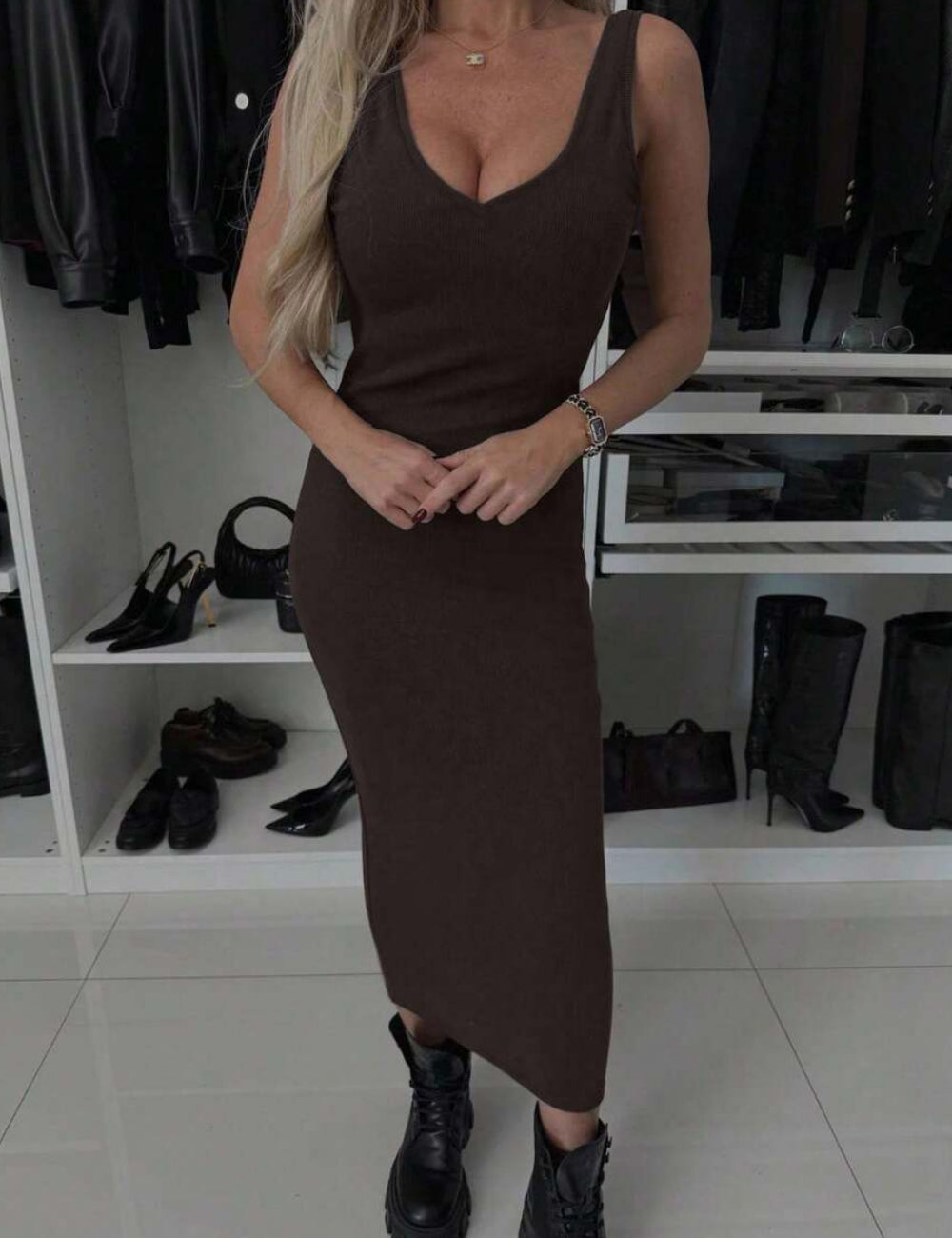 Set bluză și rochie Shein, maro