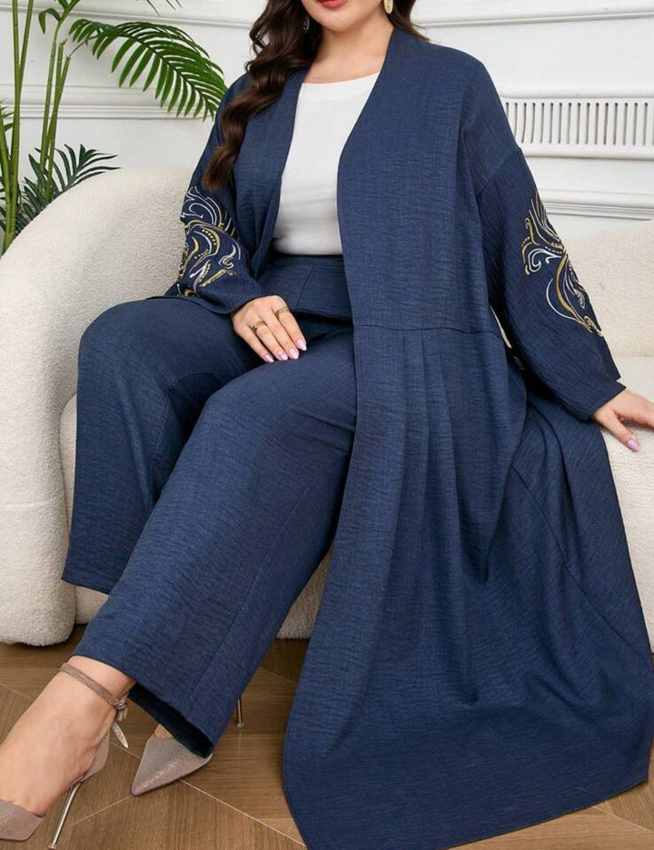 Shein Curve+ kardigán és nadrág szett, kék